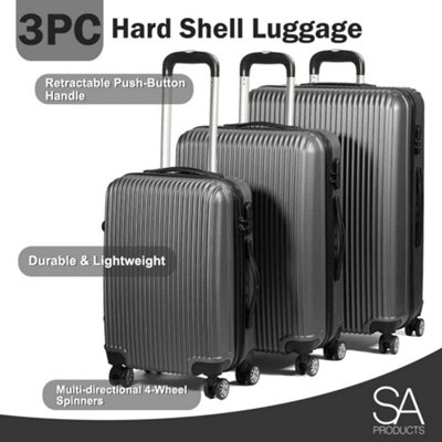 SA Products Dark Grey 3pc Hard Shell Suitcase Set - Lightweight Large Suitcase Set