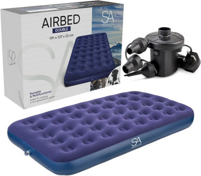 SA Products  Double Airbed with Electric Air Pump - Waterproof Inflatable Mattress - Quick Inflatable Bed Air Mattress