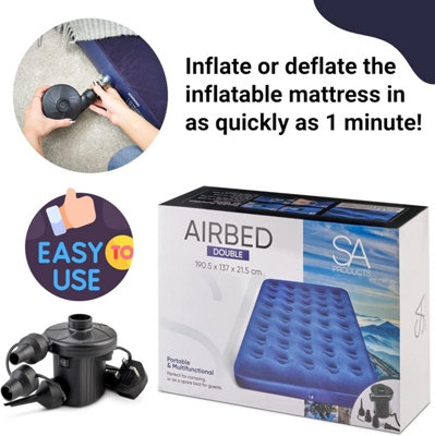 SA Products  Double Airbed with Electric Air Pump - Waterproof Inflatable Mattress - Quick Inflatable Bed Air Mattress - 4