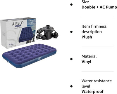 SA Products  Double Airbed with Electric Air Pump - Waterproof Inflatable Mattress - Quick Inflatable Bed Air Mattress - 5