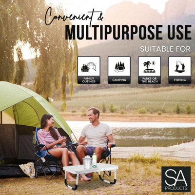 SA Products Folding Camping Table - 2ft Lightweight & Strong Aluminium Frame - 7