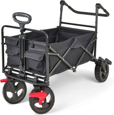 SA Products Folding Trolley Cart - Large Collapsible Garden Cart - 360 Wheels - 80kg Max Weight Capacity, 125x50x80cm, Black