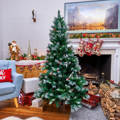 SA Products Frosted Christmas Tree with Pine Cones & Berries - Easy to Assemble - Artificial Snow Covered Decorations (6ft) Price Comparisons | Compare The Build