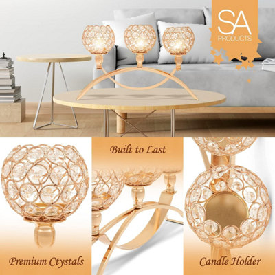 SA Products Gold Crystal Candle Holder Bridge - Glass Ornaments for Tea Light, Taper Candles