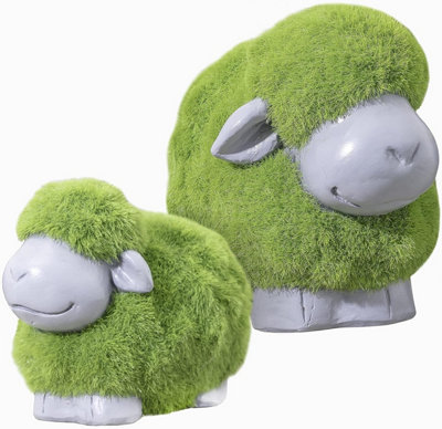SA Products Green Sheep Ornament Set - Made from Durable Resin - Soft Grass Coat