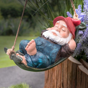 SA Products Hanging Garden Gnome - Cute Elf on a Hammock Outdoor Ornament