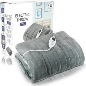 SA Products Heated Throw Blanket with Controller - Electric Blanket Single 9 Heat Settings & 9H Timer - (130 x 160cm)