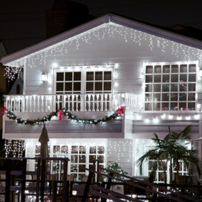 SA Products Icicle Outdoor LED Christmas Lights - Fairy Lights with 8 Modes Function - Cool White (240 LED Icicle Lights)