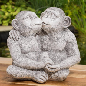 SA Products Kissing Monkeys Garden Statue - Cute Resin Ornament Décor