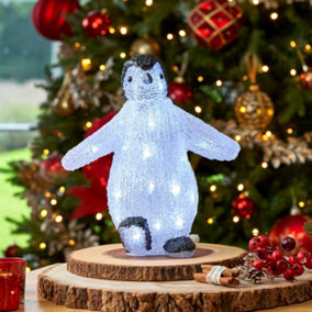 SA Products LED Acrylic Christmas Ornaments - Penguin Figure Decoration Lights for Indoor & Outdoor Use - 30x28cm