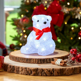 SA Products LED Acrylic Christmas Ornaments - Sitting Polar Bear Decoration Lights for Indoor & Outdoor Use -18x14cm