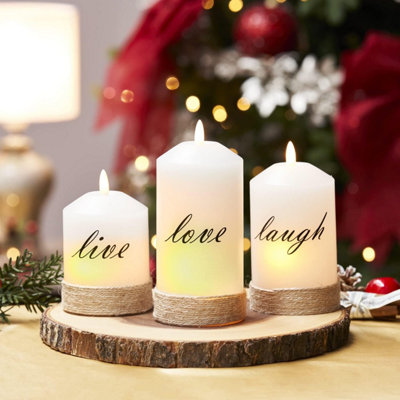 SA Products LED Live Love Laugh Set of 3 Christmas Candles - Flameless Candles with Remote Control Timer