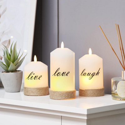 SA Products LED Live Love Laugh Set of 3 Christmas Candles - Flameless Candles with Remote Control Timer