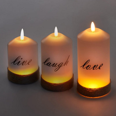 SA Products LED Live Love Laugh Set of 3 Christmas Candles - Flameless Candles with Remote Control Timer - 3