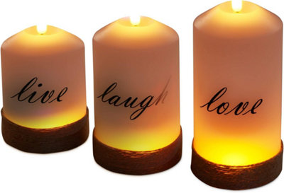 SA Products LED Live Love Laugh Set of 3 Christmas Candles - Flameless Candles with Remote Control Timer - 4