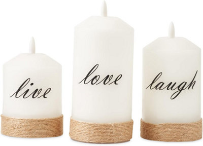 SA Products LED Live Love Laugh Set of 3 Christmas Candles - Flameless Candles with Remote Control Timer - 5