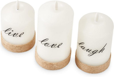 SA Products LED Live Love Laugh Set of 3 Christmas Candles - Flameless Candles with Remote Control Timer - 6