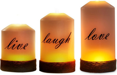 SA Products LED Live Love Laugh Set of 3 Christmas Candles - Flameless Candles with Remote Control Timer - 9