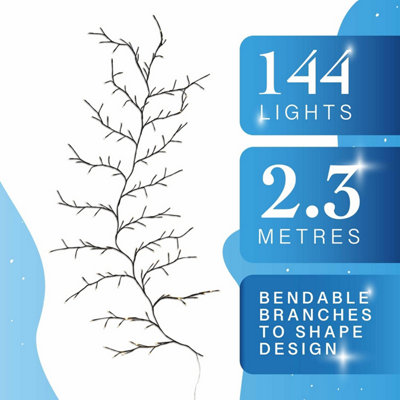 SA Products LED Tree Vine Lights - Indoor Decorative Climbing Twig Lighting with 144 Warm White Bulbs & USB Cable - 2.3m