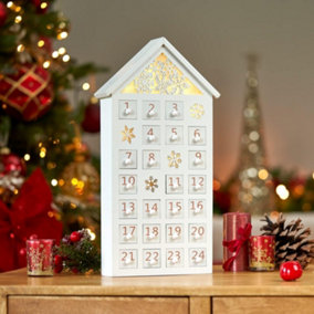 SA Products LED Wooden Advent Calendar for Kids - White House with Lights 24 Storage Drawers - 24.3cm x 45cm x 8cm