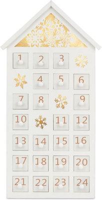SA Products LED Wooden Advent Calendar for Kids - White House with Lights 24 Storage Drawers - 24.3cm x 45cm x 8cm