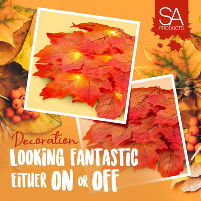 SA Products Maple Leaf Lights - Halloween String Lights with 20 LEDs - Battery-Powered Indoor & Fall Decorations for Christmas