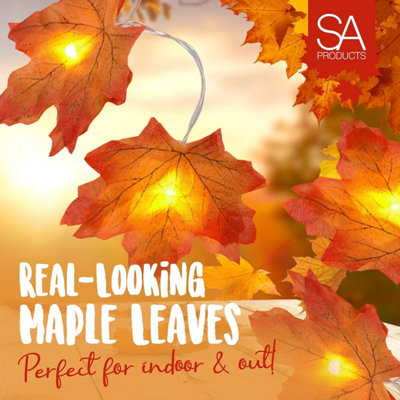 SA Products Maple Leaf Lights - Halloween String Lights with 20 LEDs - Battery-Powered Indoor & Fall Decorations for Christmas - 3