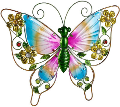 SA Products Metal Butterfly Wall Art Light - Butterfly Garden Ornaments Outdoor LED Light with White Glow - 3