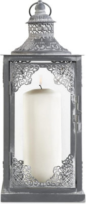 SA Products Metal Candle Lantern - Silver Decorative Lantern - Perfect for Outdoor and Indoor - H40cm x W15cm x D15cm
