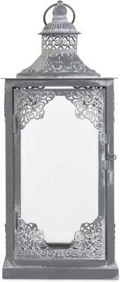SA Products Metal Candle Lantern - Silver Decorative Lantern - Perfect for Outdoor and Indoor - H40cm x W15cm x D15cm - 4