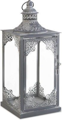 SA Products Metal Candle Lantern - Silver Decorative Lantern - Perfect for Outdoor and Indoor - H40cm x W15cm x D15cm - 5