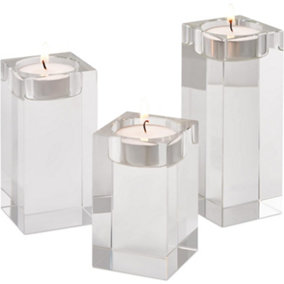 SA Products Pack Of 3 Crystal Tealight Holder Set - Clear Glass Candle Holder For All Occasions - 8, 10 and 12cm Tall
