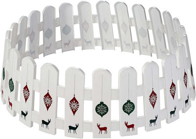 SA Products Picket Fence Tree Skirt - Christmas Fence for Real and Artificial Trees - Red and Green Reindeer Patterns - 54x49x22cm