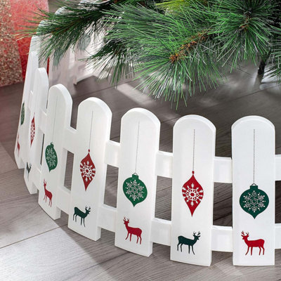 SA Products Picket Fence Tree Skirt - Christmas Fence for Real and Artificial Trees - Red and Green Reindeer Patterns - 54x49x22cm - 3