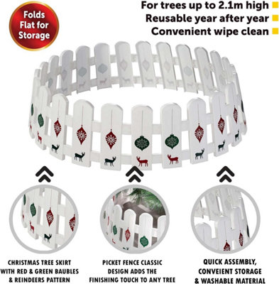 SA Products Picket Fence Tree Skirt - Christmas Fence for Real and Artificial Trees - Red and Green Reindeer Patterns - 54x49x22cm - 4
