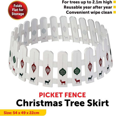 SA Products Picket Fence Tree Skirt - Christmas Fence for Real and Artificial Trees - Red and Green Reindeer Patterns - 54x49x22cm - 6