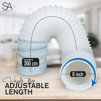 SA Products Plastic 3M Portable Air Conditioner Extension Kit - AC Exhaust Tumble Dryer Vent Hose - Roll of Sealing Tape - 5