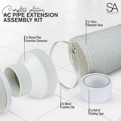 SA Products Plastic 3M Portable Air Conditioner Extension Kit - AC Exhaust Tumble Dryer Vent Hose - Roll of Sealing Tape - 6
