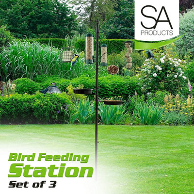 SA Products Premium Bird Feeding Station -Set of 4 Bird Feeders Seed, Nuts, & Suet Block Feeder Cages and 2 Trays