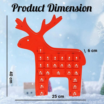 SA Products Reindeer Advent Calendar - Reusable Wooden Christmas Calendar with 24 Little Pull-Out Drawers for Treats - 40x25x6cm