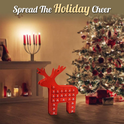 SA Products Reindeer Advent Calendar - Reusable Wooden Christmas Calendar with 24 Little Pull-Out Drawers for Treats - 40x25x6cm - 4