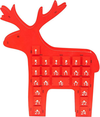 SA Products Reindeer Advent Calendar - Reusable Wooden Christmas Calendar with 24 Little Pull-Out Drawers for Treats - 40x25x6cm - 6