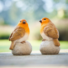 SA Products Robin Ornaments Set - 2-Pack Robins on Stones Garden Ornaments - Animal Garden Ornament for Patio, Lawn, Garden Decor