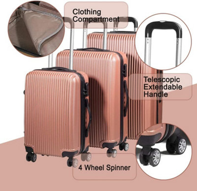 SA Products Rose Gold 3pc Hard Shell Suitcase Set - Lightweight Large Suitcase Set