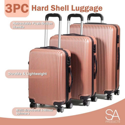 SA Products Rose Gold 3pc Hard Shell Suitcase Set - Lightweight Large Suitcase Set