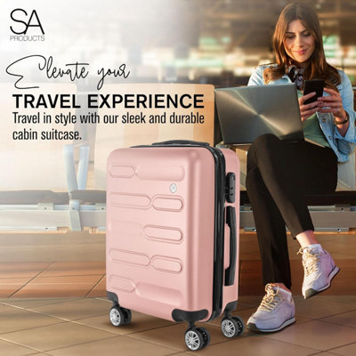 SA Products Rose Gold Cabin Suitcase 34L Carry On Suitcase Cabin Bag 55x40x20 with Combination Lock