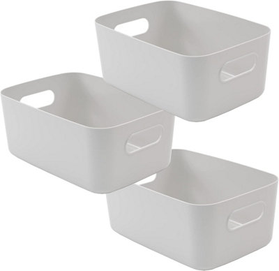 SA Products Set of 3 Storage Box - Grey Storage Boxes With Handle - Rectangular Plastic Storage Baskets