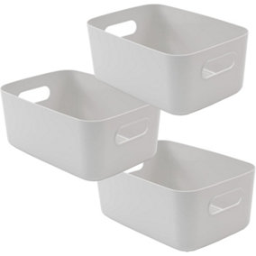 SA Products Set of 3 Storage Box - Grey Storage Boxes With Handle - Rectangular Plastic Storage Baskets