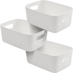 SA Products Set of 3 Storage Box - White Storage Boxes With Handle - Rectangular Plastic Storage Baskets