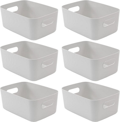 SA Products Set of 6 Storage Box - Grey Storage Boxes With Handle - Rectangular Plastic Storage Baskets